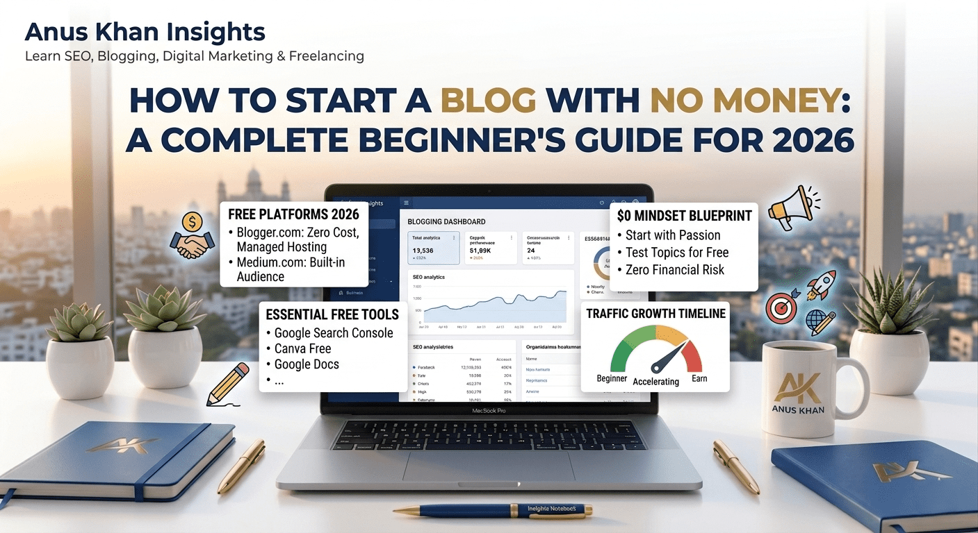 How to Start a Blog With No Money - Complete Beginner's Guide 2026 by Anus Khan Insights